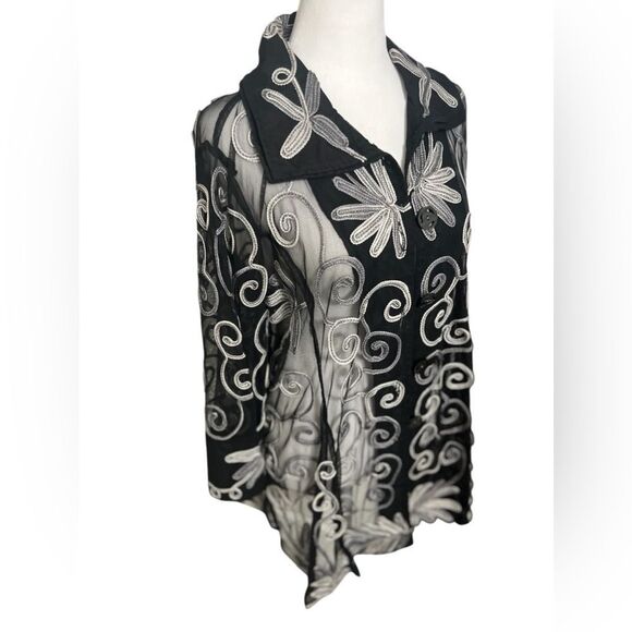 parsley and sage black and white embroidered blazer tunic shear nwt large - Picture 6 of 11